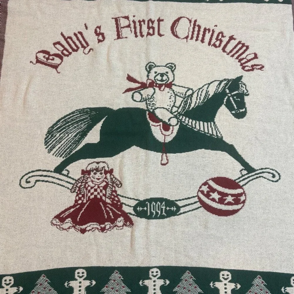 Vintage 1994 Babys First Holiday Tapestry Throw Blanket‎ 37”x47” Teddy